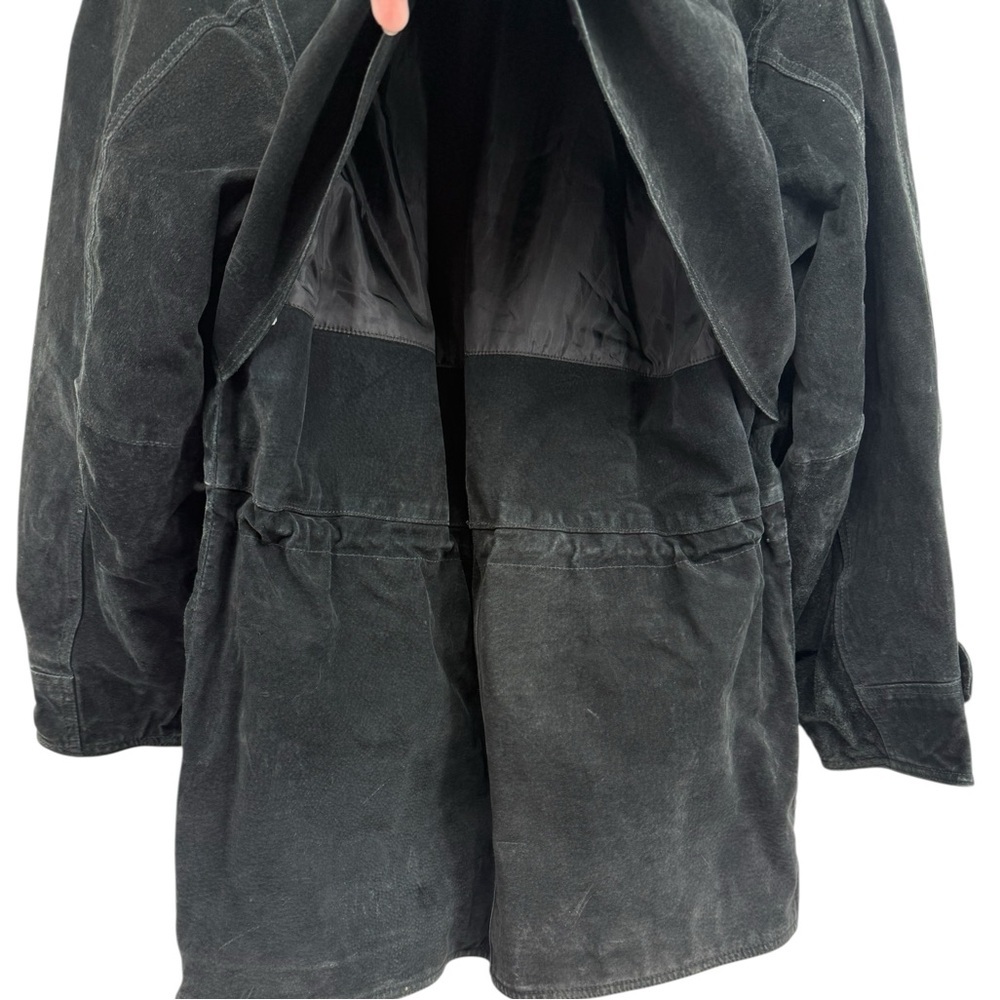 Charles Klein Vintage Leather Leopard Faux Fur Hooded Parka Coat Medium Cinched - Picture 12 of 15